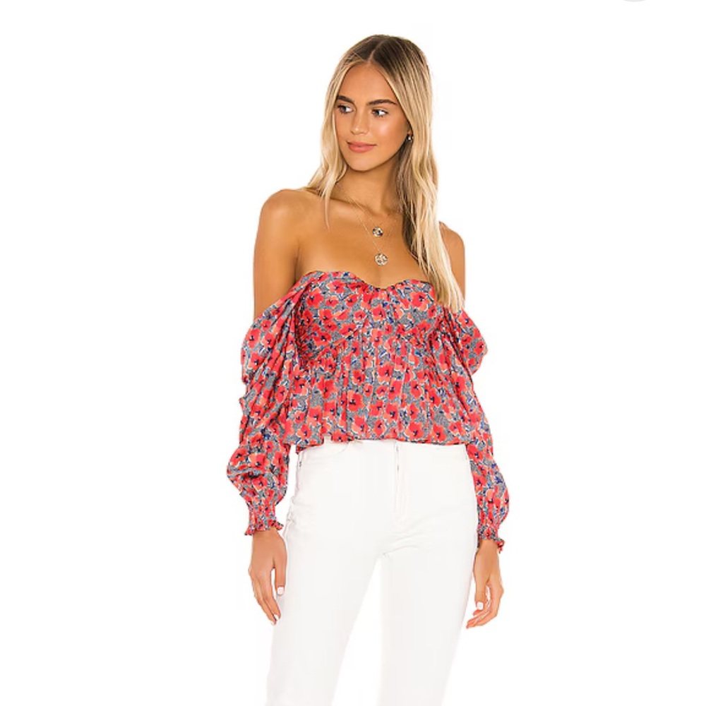 House of Harlow Red Poppy Floral Blouse